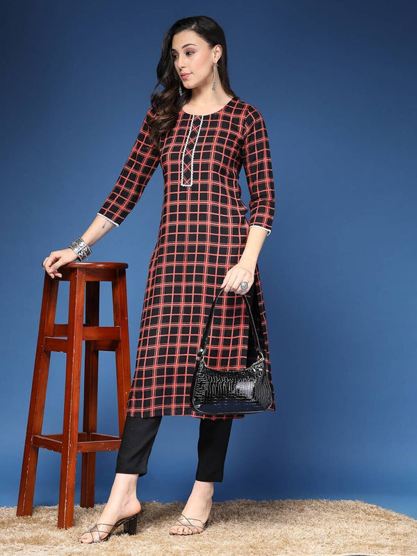 Women Checked Straight Kurta