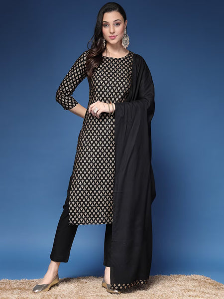 Women Printed Straight Kurta Set with Dupatta