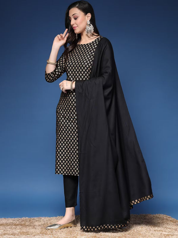 Women Printed Straight Kurta Set with Dupatta
