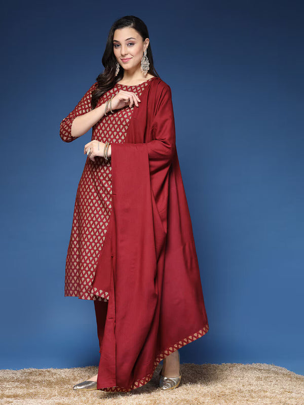 Women Printed Straight Kurta Set with Dupatta