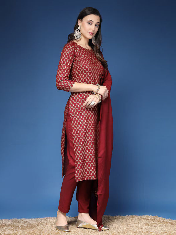 Women Printed Straight Kurta Set with Dupatta