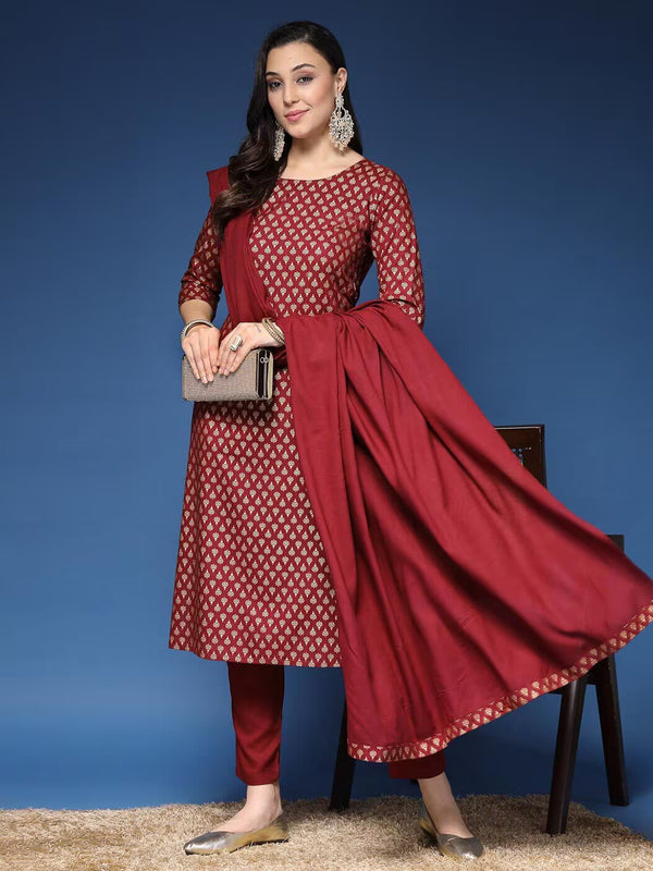 Women Printed Straight Kurta Set with Dupatta