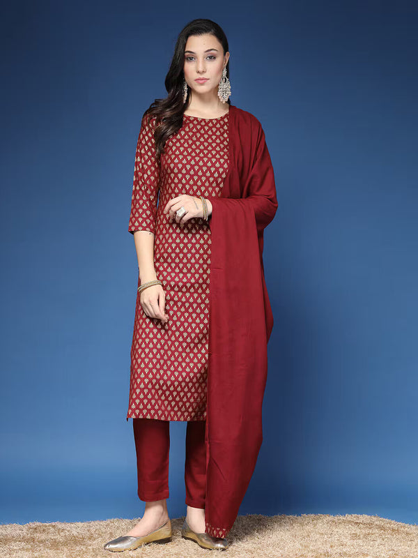 Women Printed Straight Kurta Set with Dupatta
