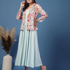 Women Floral Print Fit & Flare Dress with Jacket