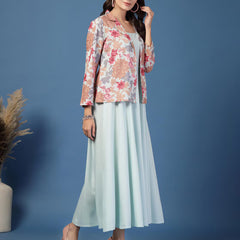 Women Floral Print Fit & Flare Dress with Jacket
