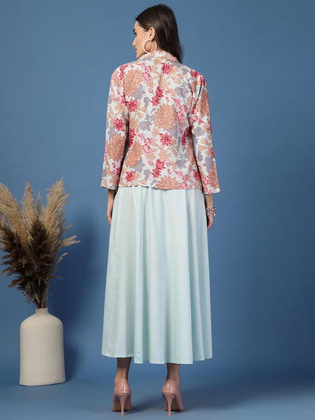 Women Floral Print Fit & Flare Dress with Jacket