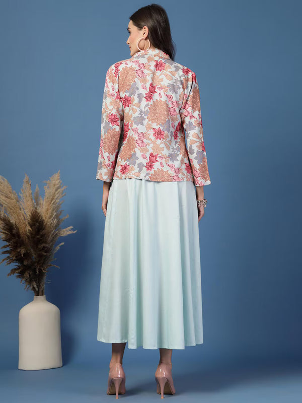 Women Floral Print Fit & Flare Dress with Jacket