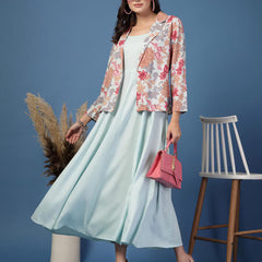 Women Floral Print Fit & Flare Dress with Jacket