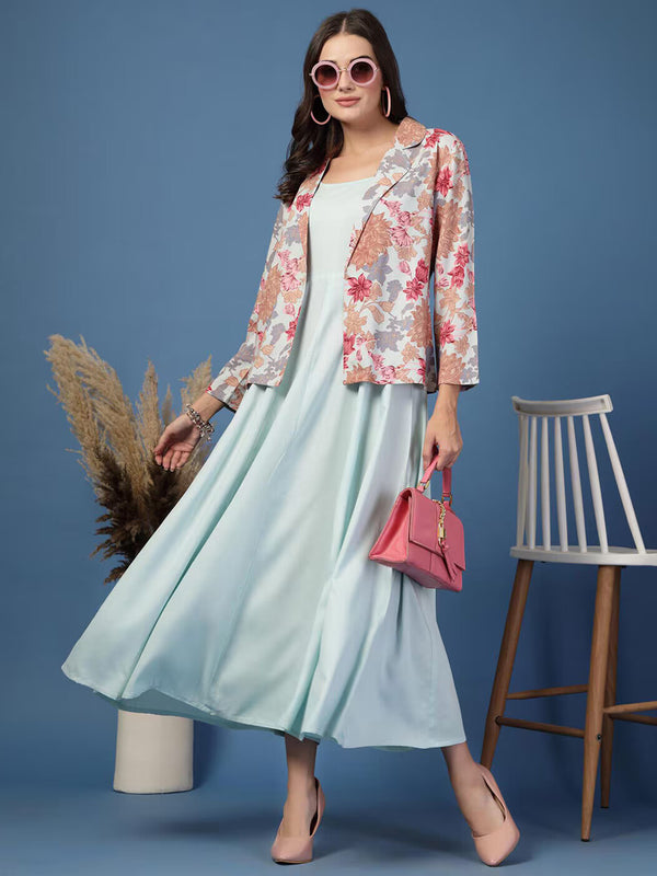 Women Floral Print Fit & Flare Dress with Jacket