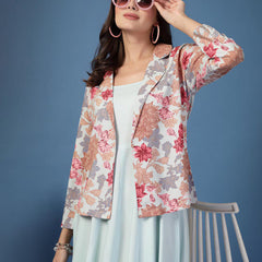 Women Floral Print Fit & Flare Dress with Jacket