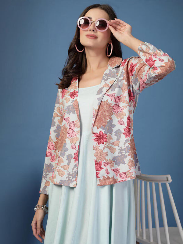 Women Floral Print Fit & Flare Dress with Jacket