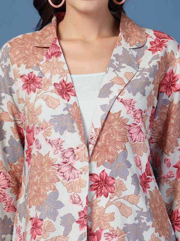 Women Floral Print Fit & Flare Dress with Jacket
