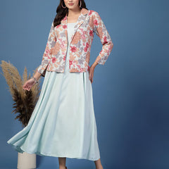 Women Floral Print Fit & Flare Dress with Jacket