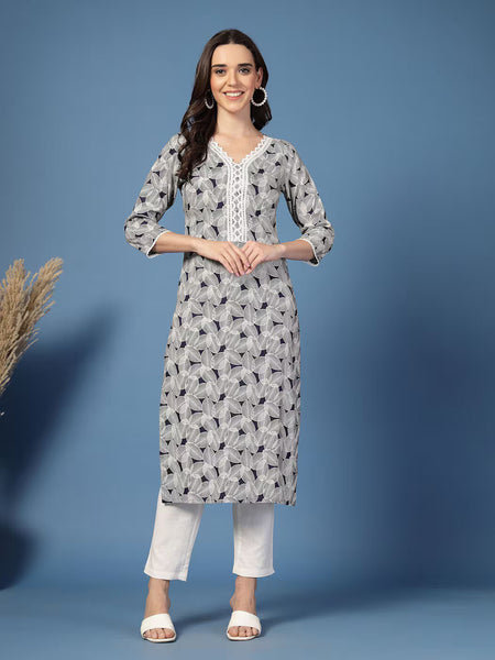 Women Leaf Straight Kurta