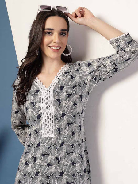 Women Leaf Straight Kurta