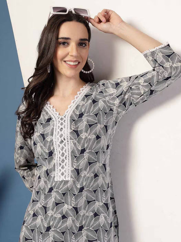 Women Leaf Straight Kurta
