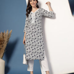 Women Leaf Straight Kurta