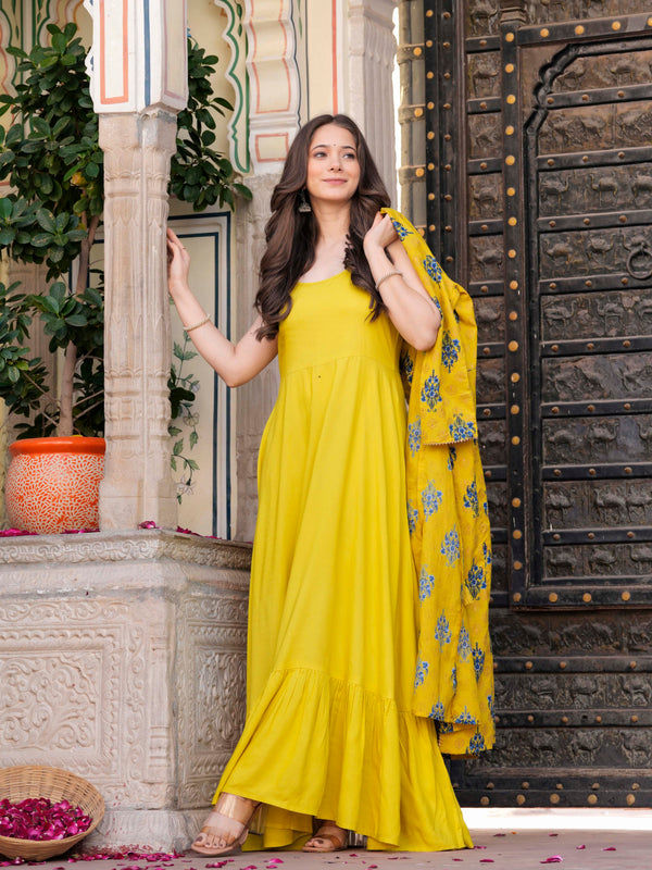 Women Floral Print Long Dress with Shrug Set