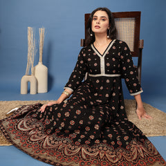 Women Floral Print Liva Anarkali Kurta