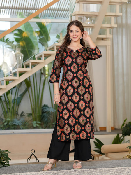 Women's Rayon Straight Kurta & Palazzo with Dupatta Set