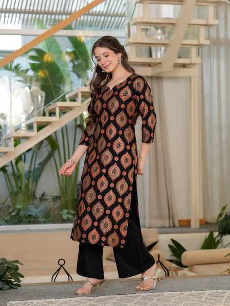 Women's Rayon Straight Kurta & Palazzo with Dupatta Set