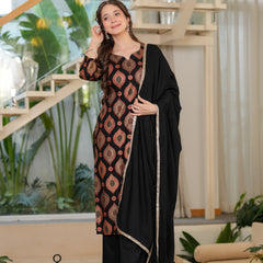 Women's Rayon Straight Kurta & Palazzo with Dupatta Set