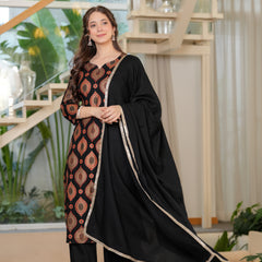 Women's Rayon Straight Kurta & Palazzo with Dupatta Set