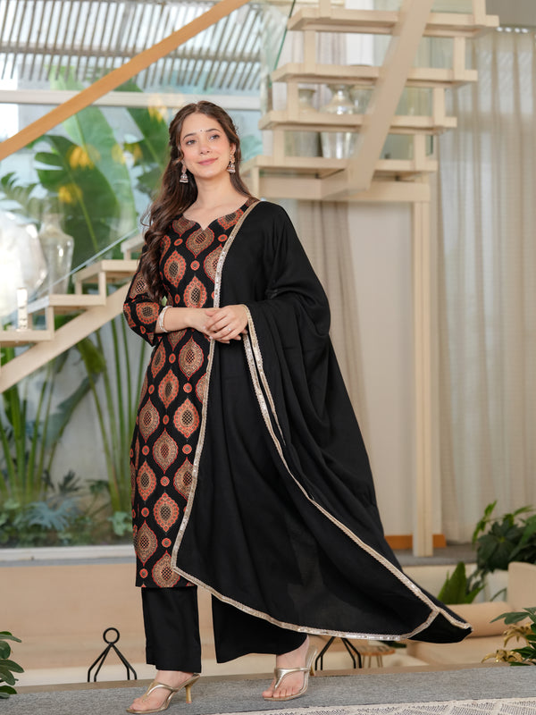 Women's Rayon Straight Kurta & Palazzo with Dupatta Set