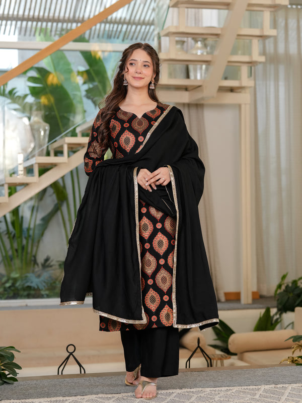 Women's Rayon Straight Kurta & Palazzo with Dupatta Set