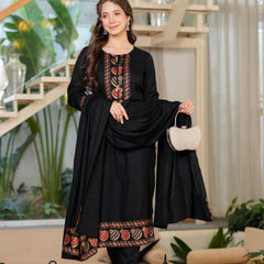 Women's Rayon Flared Kurta & Pants with Dupatta Set