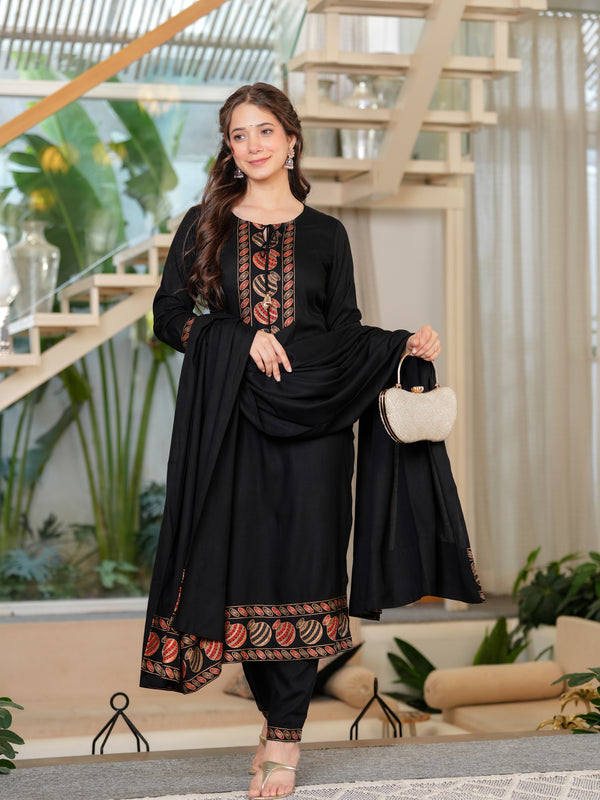 Women's Rayon Flared Kurta & Pants with Dupatta Set