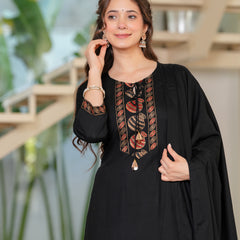Women's Rayon Flared Kurta & Pants with Dupatta Set
