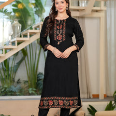 Women's Rayon Flared Kurta & Pants with Dupatta Set