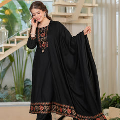 Women's Rayon Flared Kurta & Pants with Dupatta Set