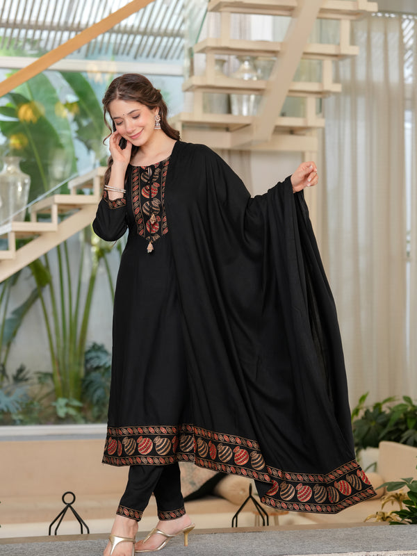Women's Rayon Flared Kurta & Pants with Dupatta Set