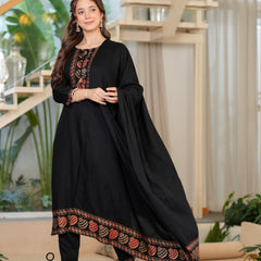 Women's Rayon Flared Kurta & Pants with Dupatta Set