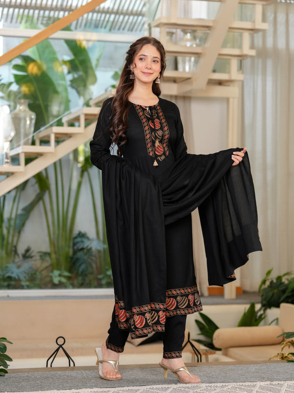 Women's Rayon Flared Kurta & Pants with Dupatta Set