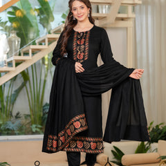 Women's Rayon Flared Kurta & Pants with Dupatta Set