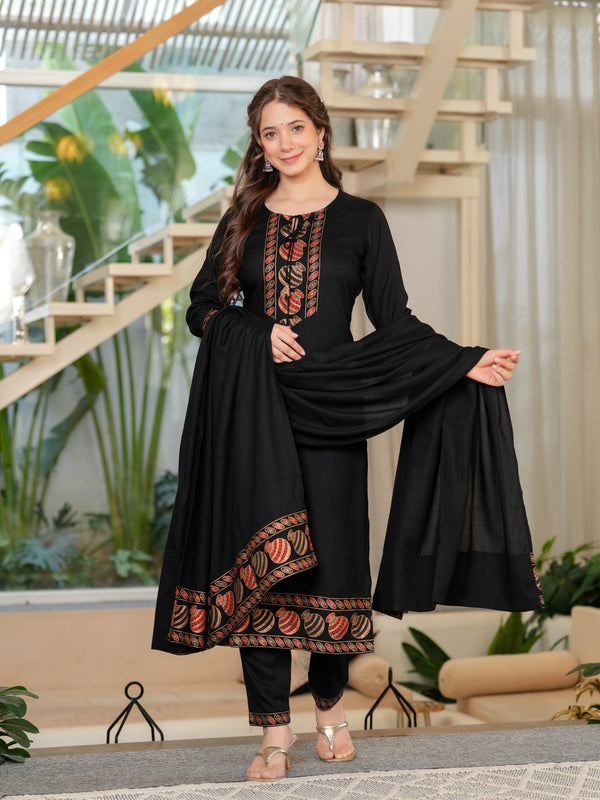 Women's Rayon Flared Kurta & Pants with Dupatta Set