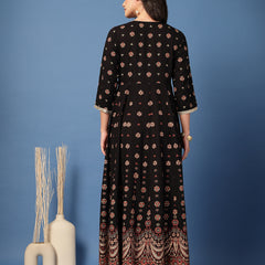 Women Floral Print Liva Anarkali Kurta