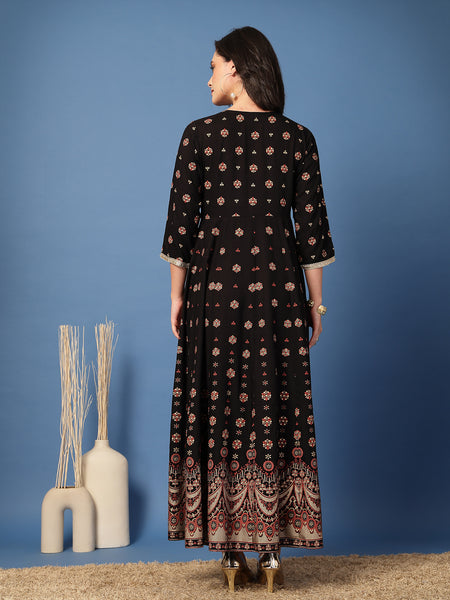 Women Floral Print Liva Anarkali Kurta