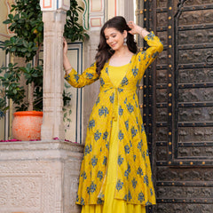 Women Floral Print Long Dress with Shrug Set