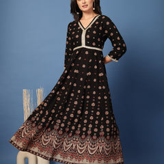 Women Floral Print Liva Anarkali Kurta