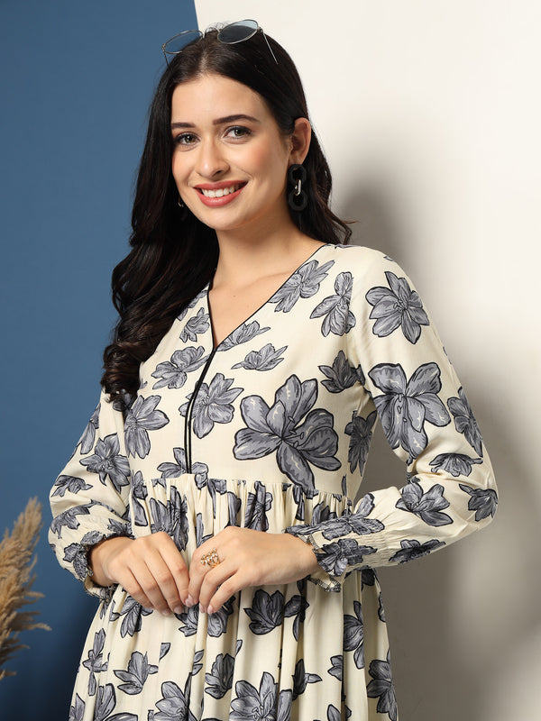 Women's Floral Print Fit & Flare Dress