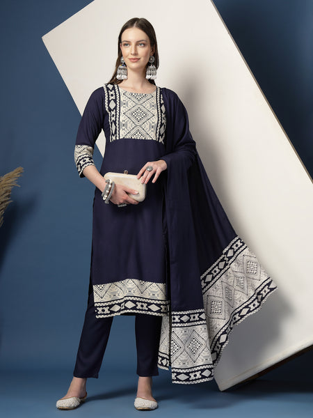 Women’s Printed Straight Kurta Suit Set