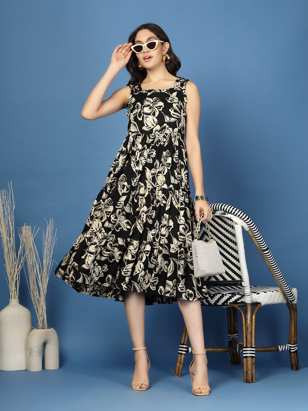 Women's Floral Print Fit & Flare Dress