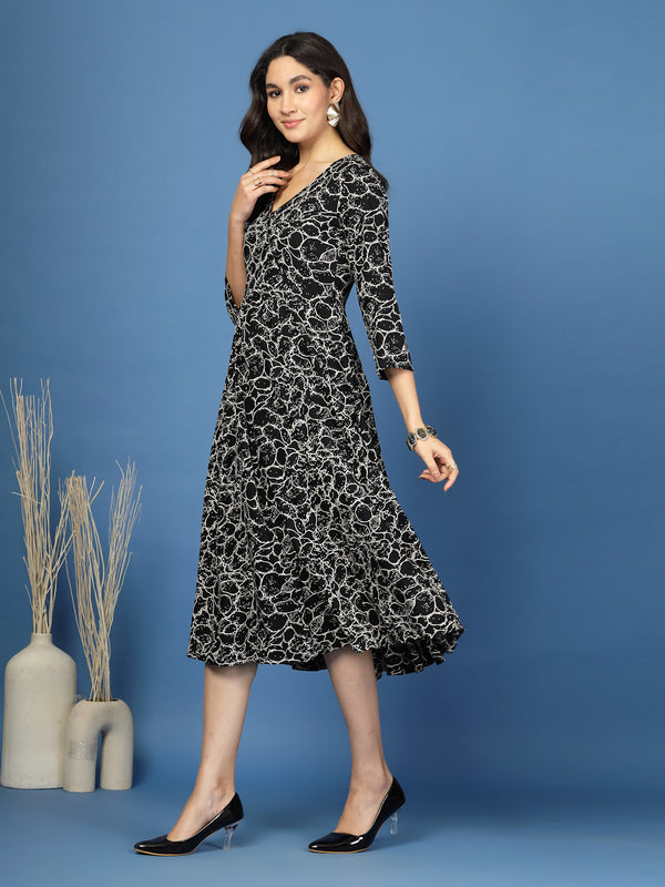 Women's Abstract Print Fit & Flare Dress