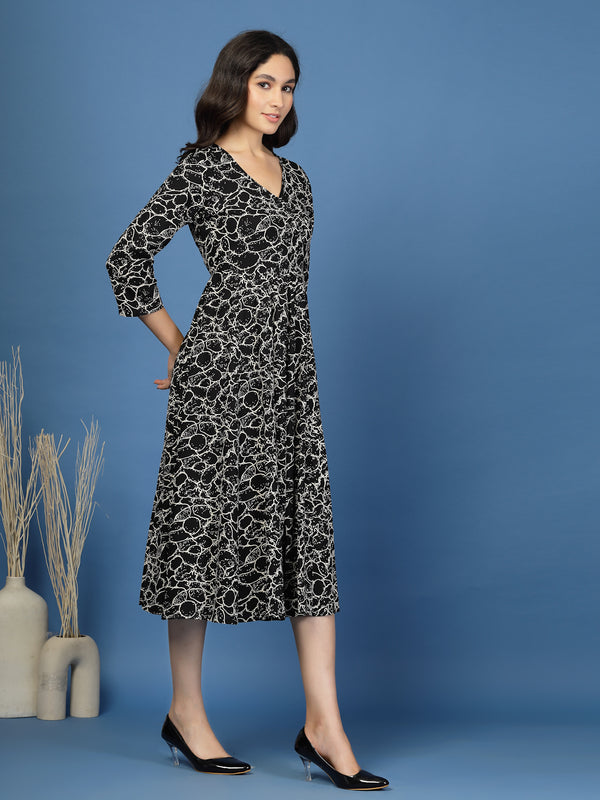 Women's Abstract Print Fit & Flare Dress
