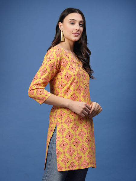 New Rayon Ethnic Motifs Printed Short Kurti