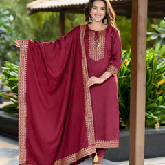 Women Viscose Rayon Kurta Pant Dupatta Set